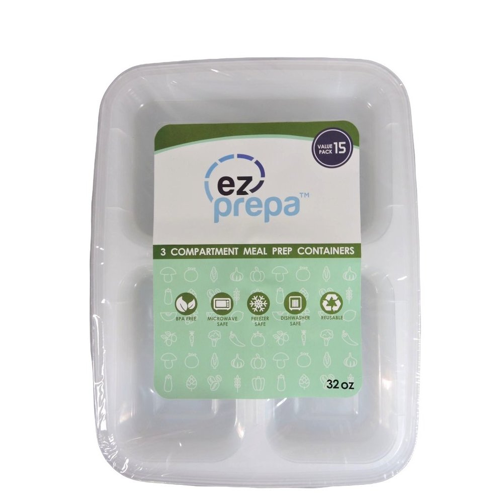 EZ Prepa 3 Compartment Meal Prep Containers 32 oz. 15-pack